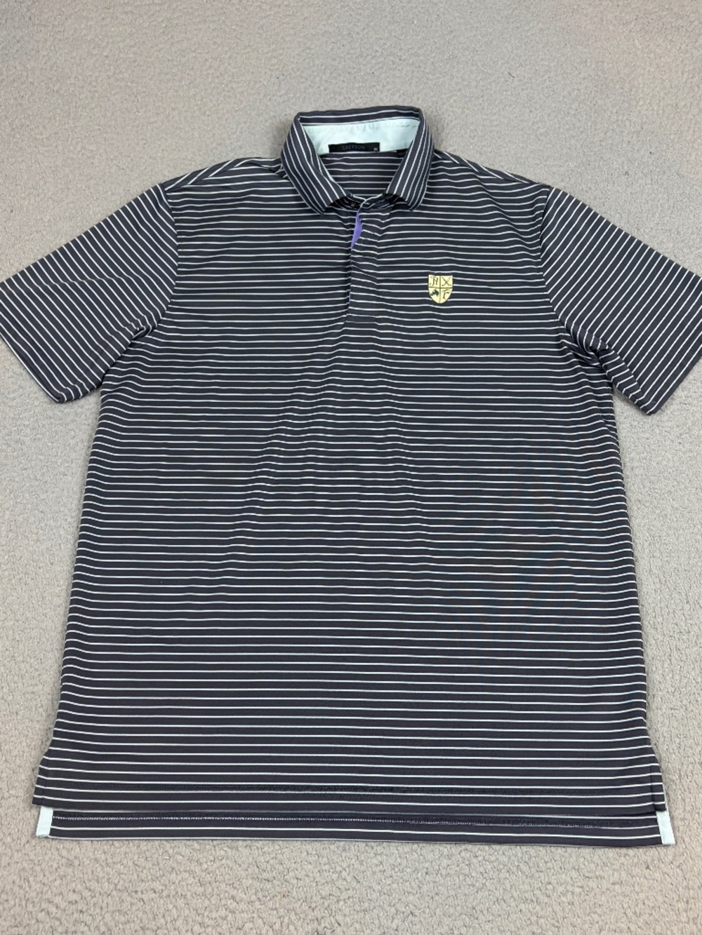 Greyson Polo Shirt Men's Medium Gray Striped Golf Casual Performance Stretch
